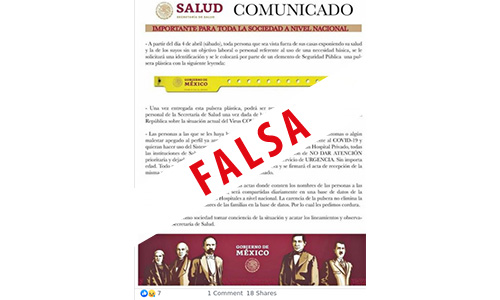 El comunicado sobre colocar pulseras amarillas durante la cuarentena por el nuevo coronavirus es falso; el gobierno de México rechazó este anuncio