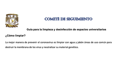 Guia de limpieza y desinfección de espacios universitarios.
